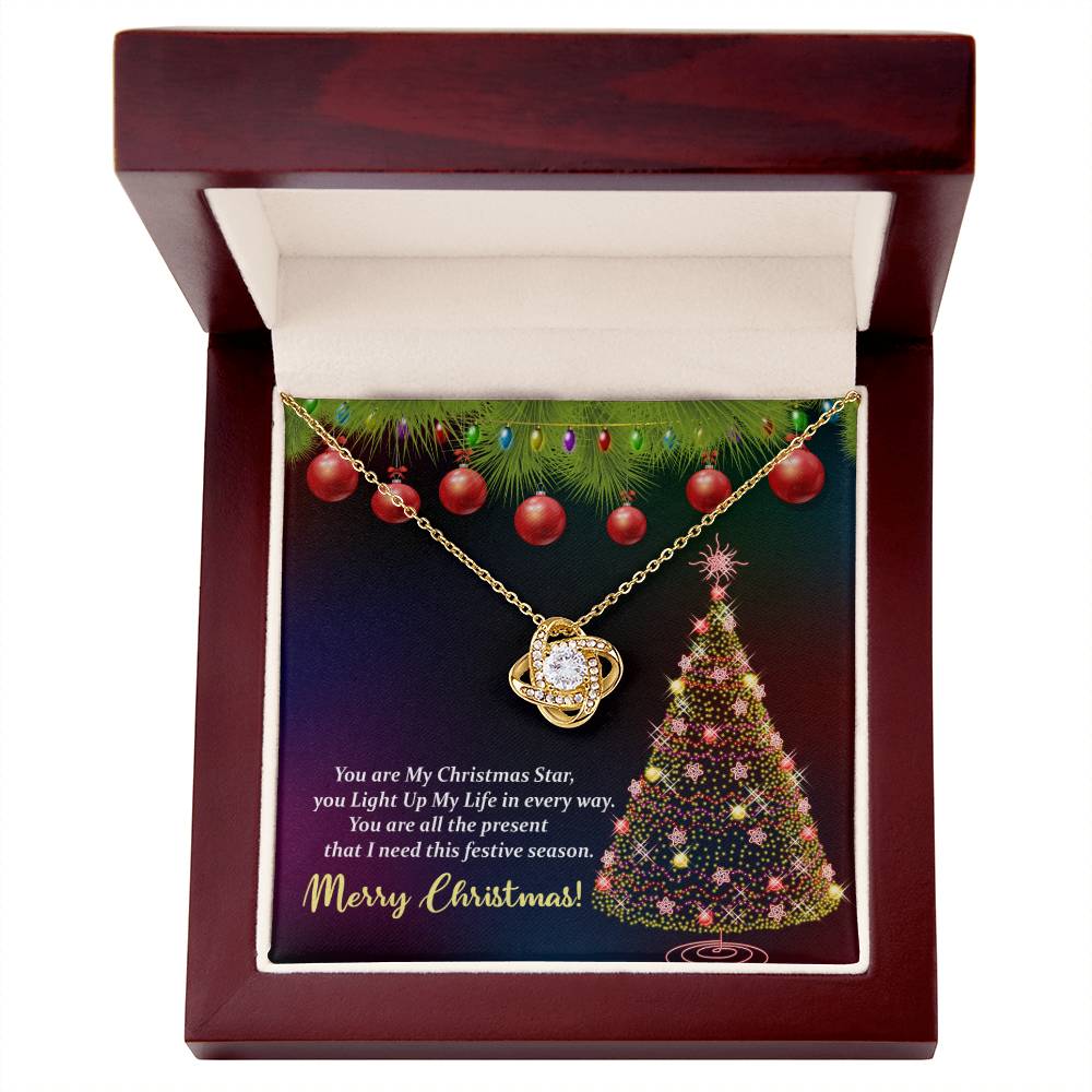 Christmas Message Card Jewelry, My Christmas Star, You Light Up My Life In Every Way, Love Knot Necklace Message Card