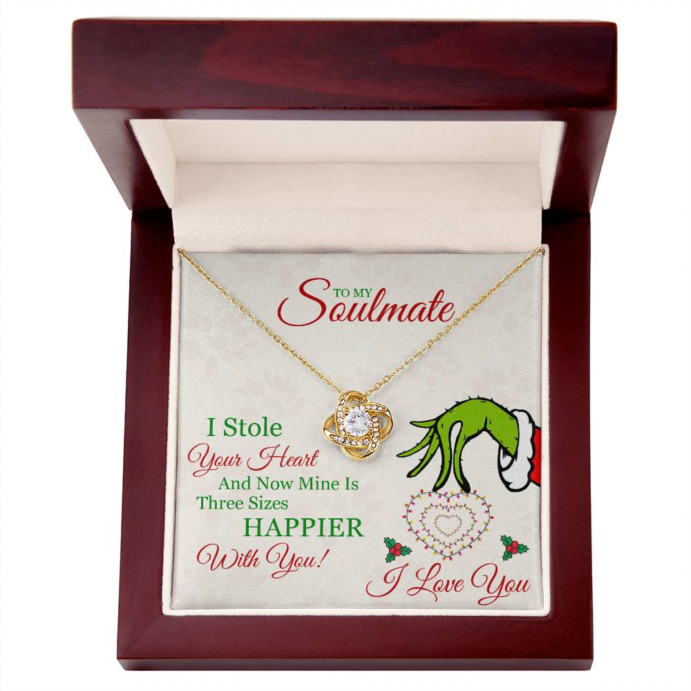 To My Soulmate, Grinch Necklace For Wife, I Stole Your Heart, Love Knot Necklace Message Card