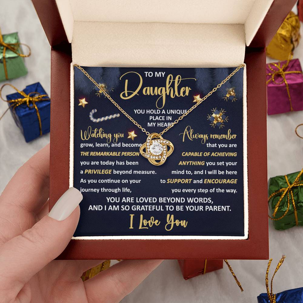 Gift For Daughter From Mom, Christmas Gift For Daughter, Unique Place In The Heart, Love Knot Necklace Message Card