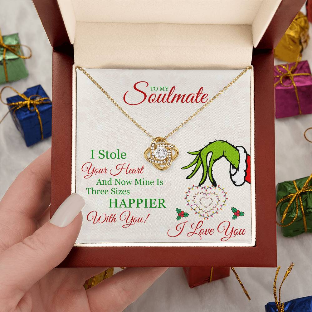 To My Soulmate, Grinch Necklace For Wife, I Stole Your Heart, Love Knot Necklace Message Card