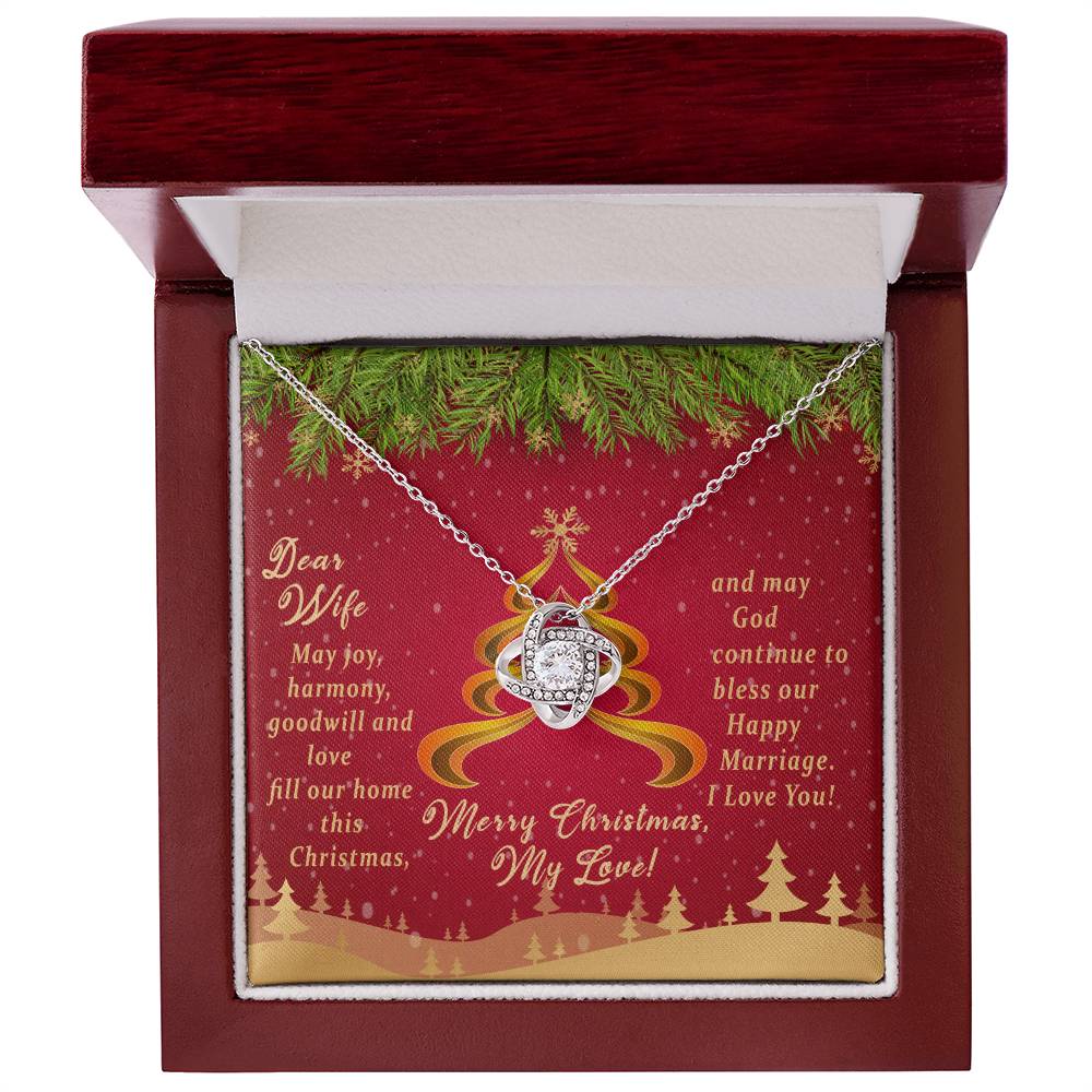 Christmas Message Card Jewelry, May God Continue To Bless Our Happy Marriage, Love Knot Necklace Message Card