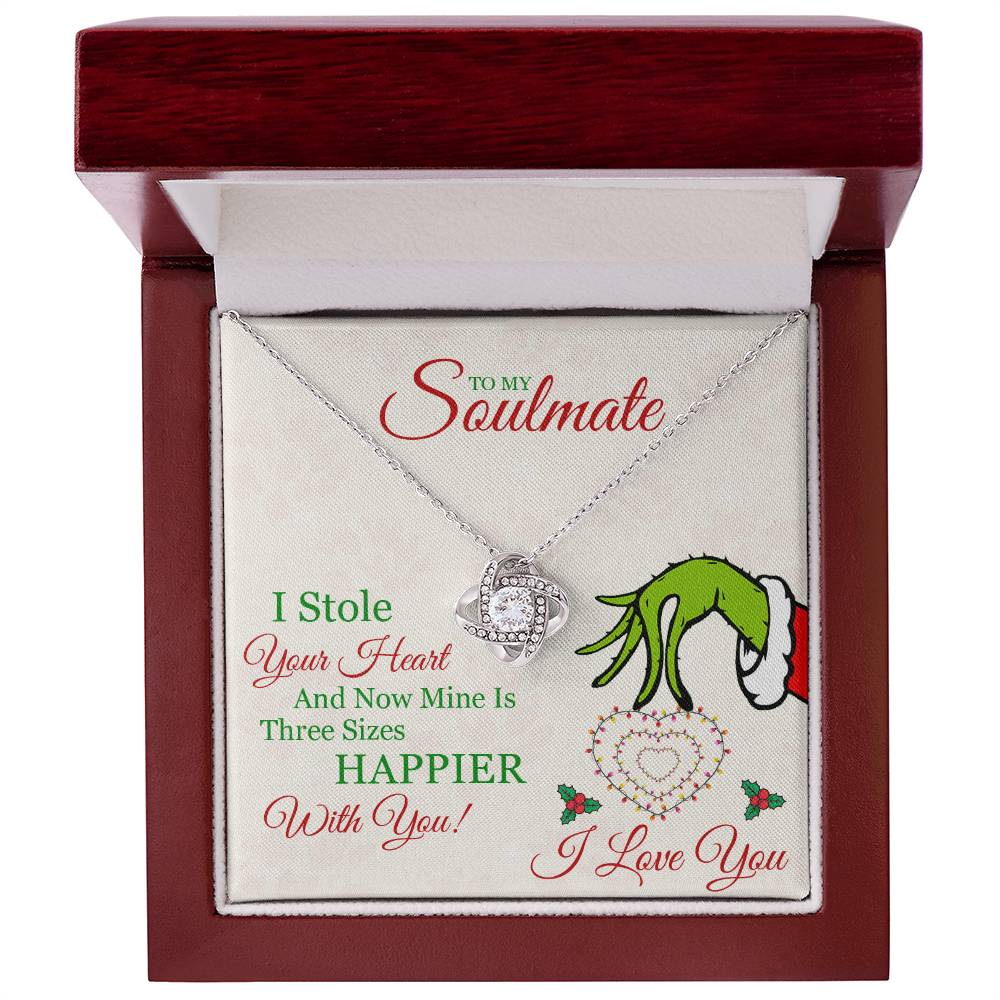 To My Soulmate, Grinch Necklace For Wife, I Stole Your Heart, Love Knot Necklace Message Card