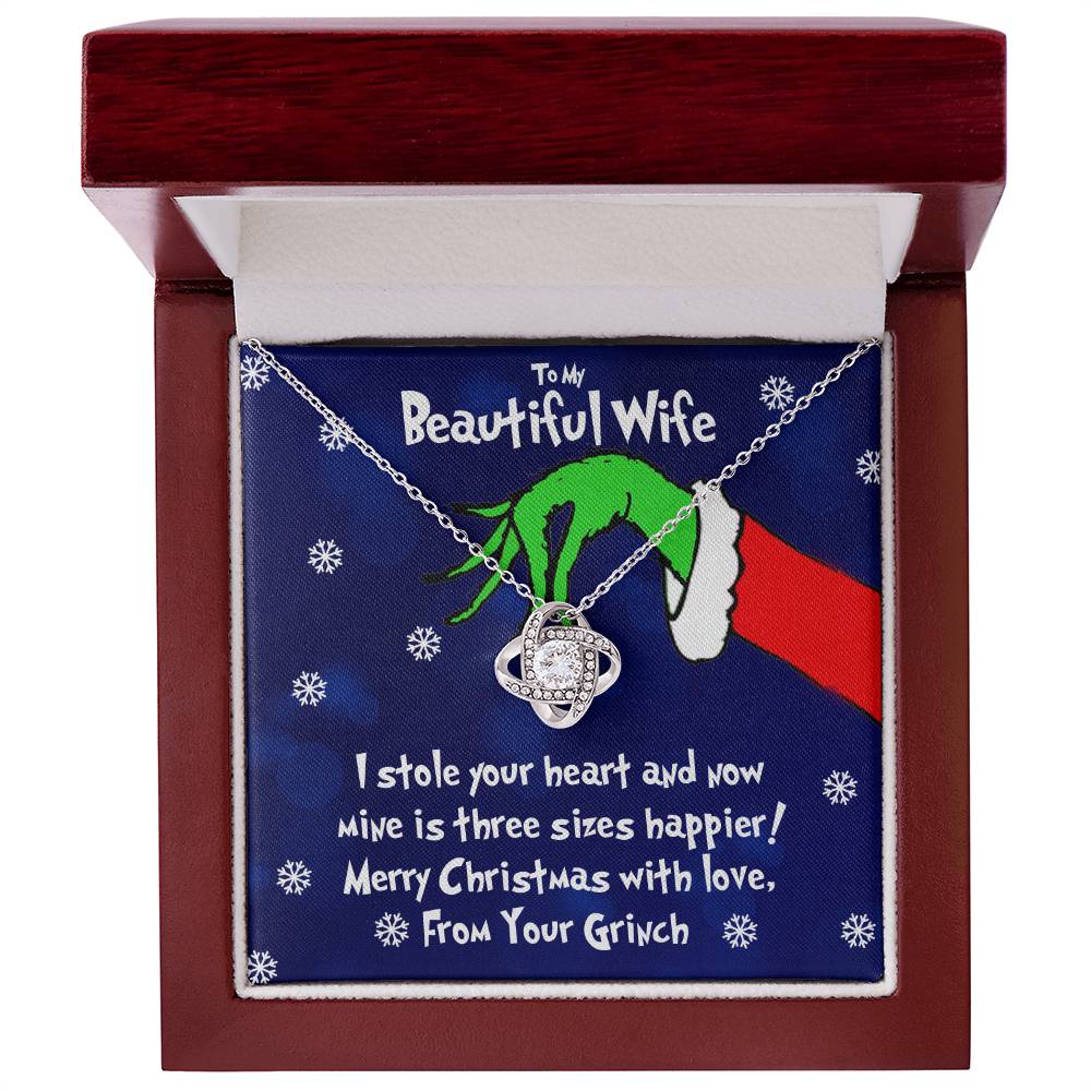 Grinch Necklace For Wife, To My Beautiful Wife, I Stole Your Heart, Love Knot Necklace