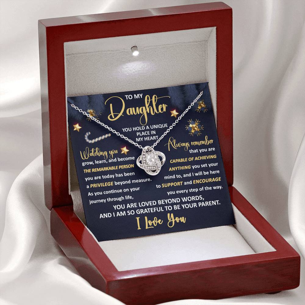 Gift For Daughter From Mom, Christmas Gift For Daughter, Unique Place In The Heart, Love Knot Necklace Message Card