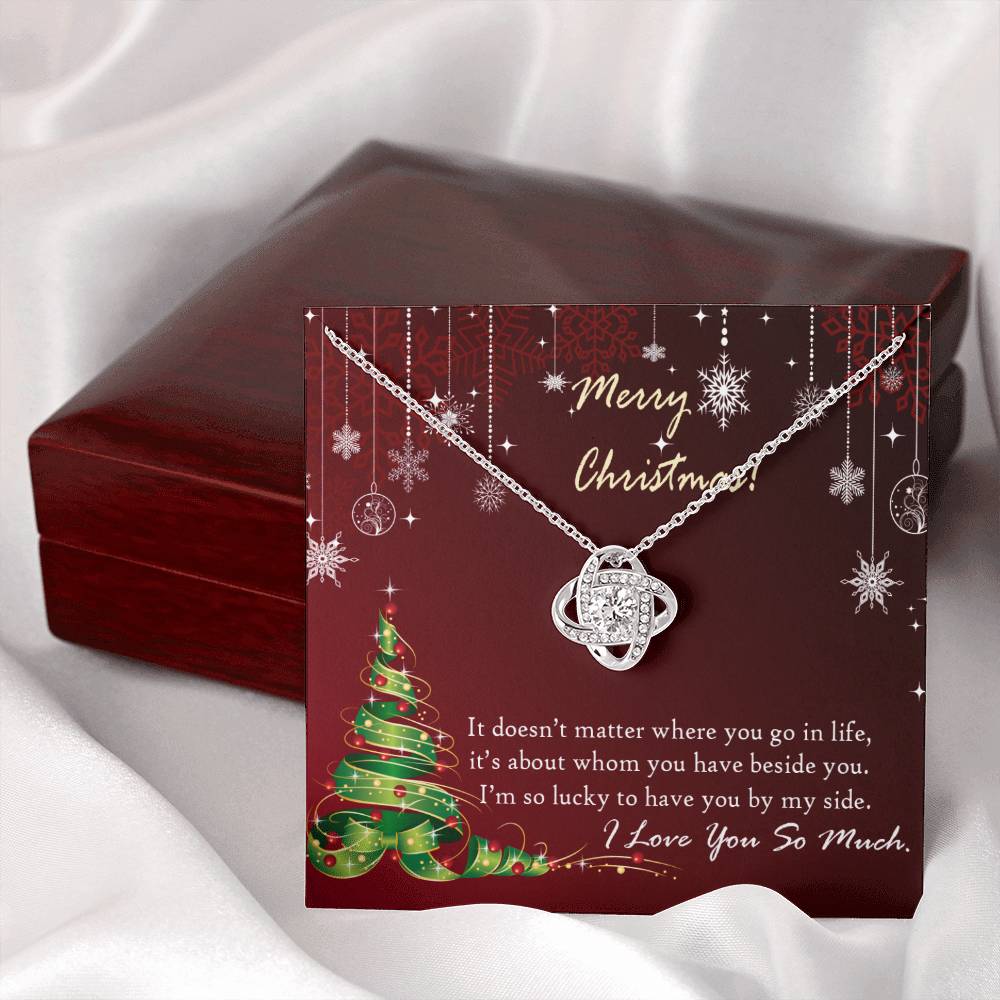 Christmas Message Card Jewelry, I Am So Lucky To Have You By My Side, Love Knot Necklace Message Card