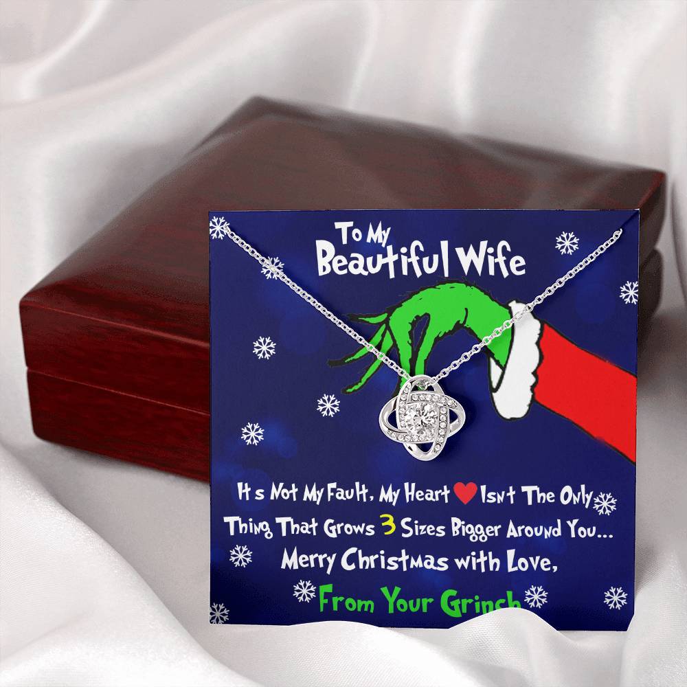 Grinch Necklace For Wife, To My Beautiful Wife, I Stole Your Heart, Love Knot Necklace