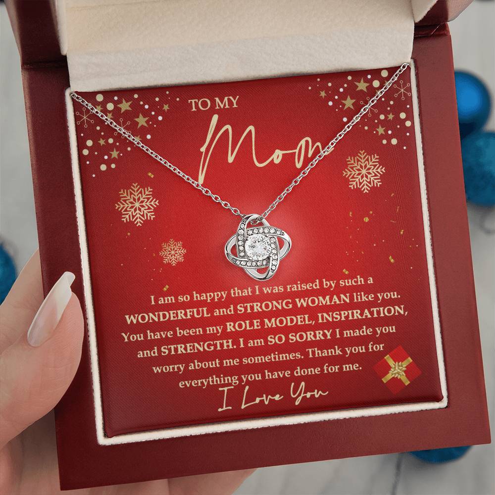 To My Mom, Christmas Gift For Mom, Strong Woman, Love Knot Necklace Message Card