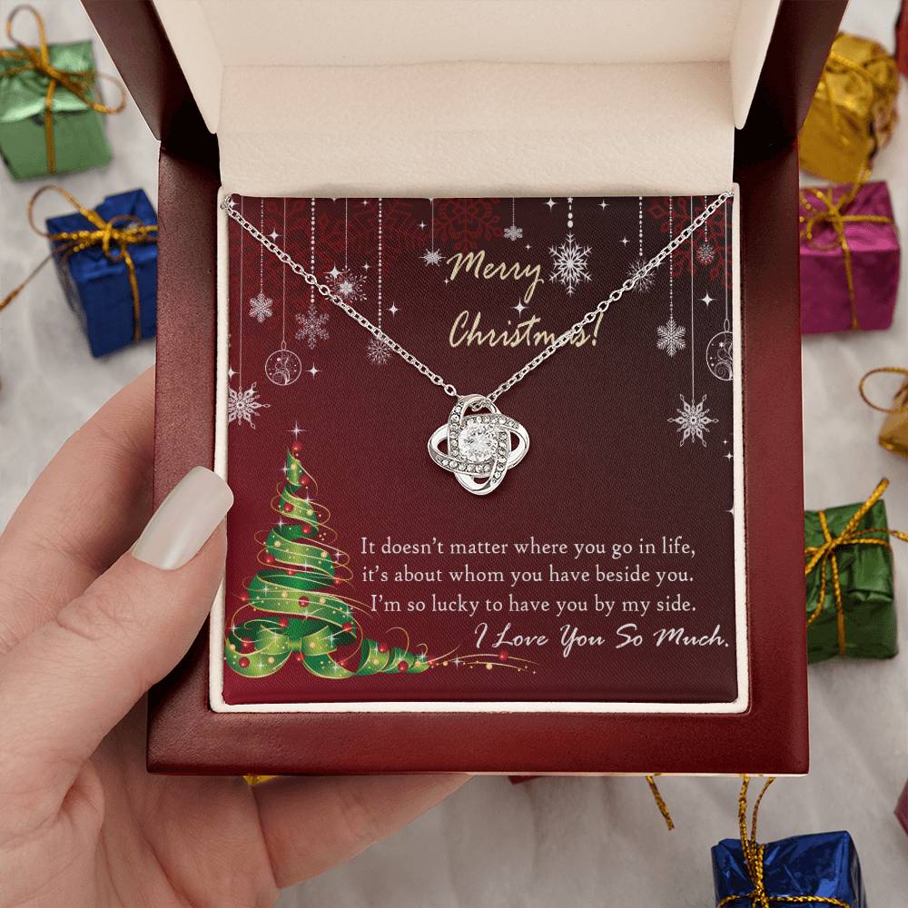 Christmas Message Card Jewelry, I Am So Lucky To Have You By My Side, Love Knot Necklace Message Card