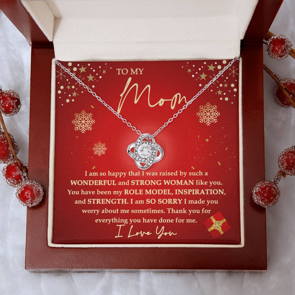 To My Mom, Christmas Gift For Mom, Strong Woman, Love Knot Necklace Message Card
