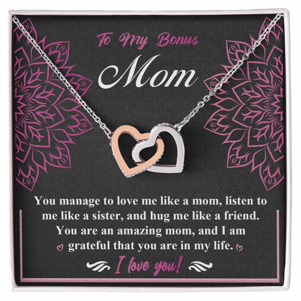 To My Bonus Mom, An Amazing Mom, Interlocking Hearts Necklace