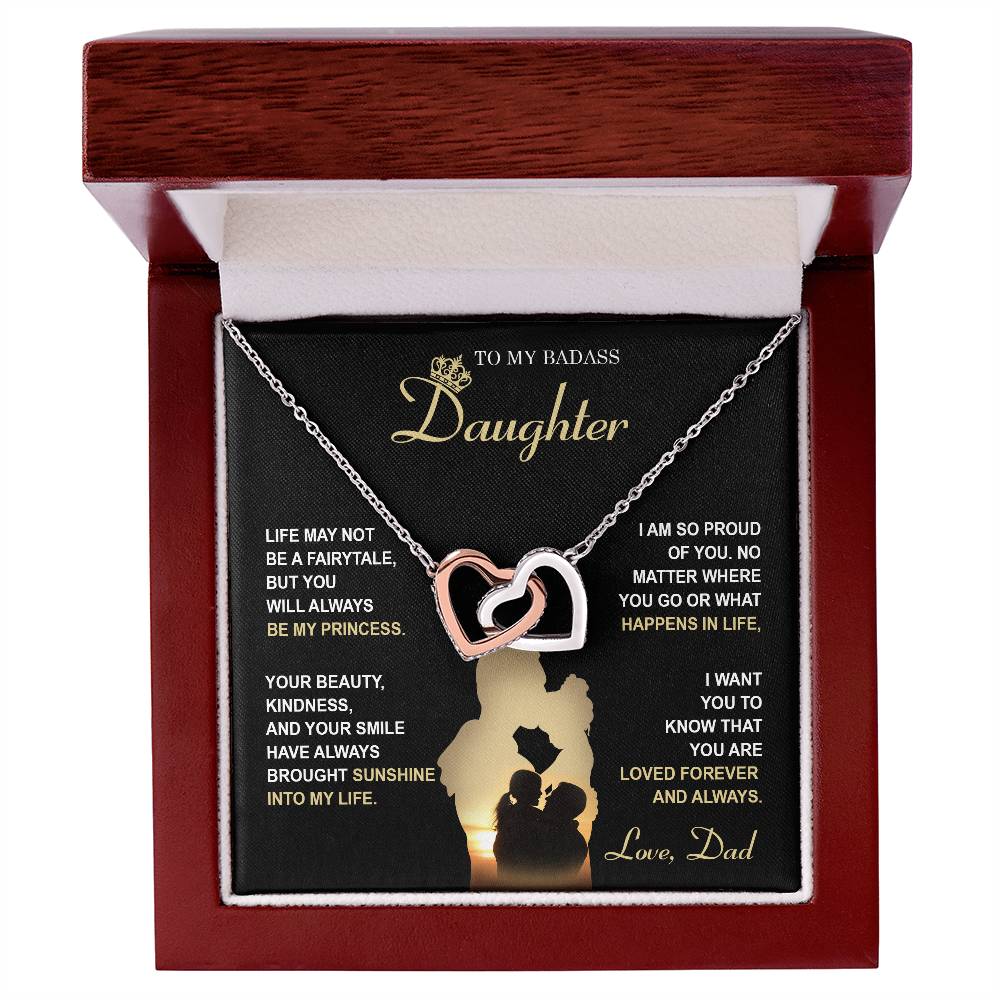 To My Daughter, My Princess, You Are Loved Forever And Always, Interlocking Hearts Necklace, Gift From Dad