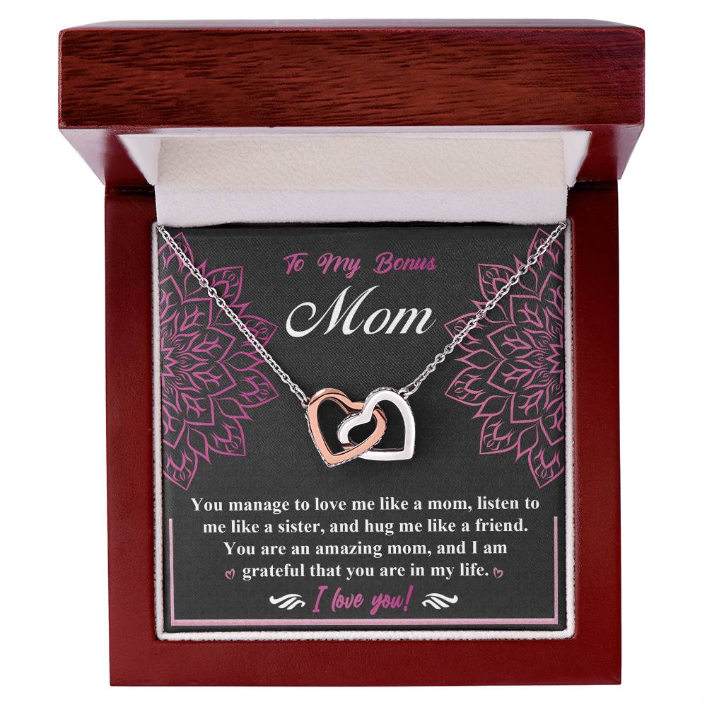 To My Bonus Mom, An Amazing Mom, Interlocking Hearts Necklace