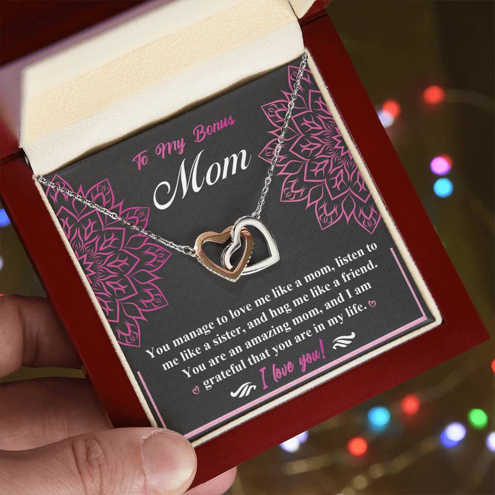 To My Bonus Mom, An Amazing Mom, Interlocking Hearts Necklace