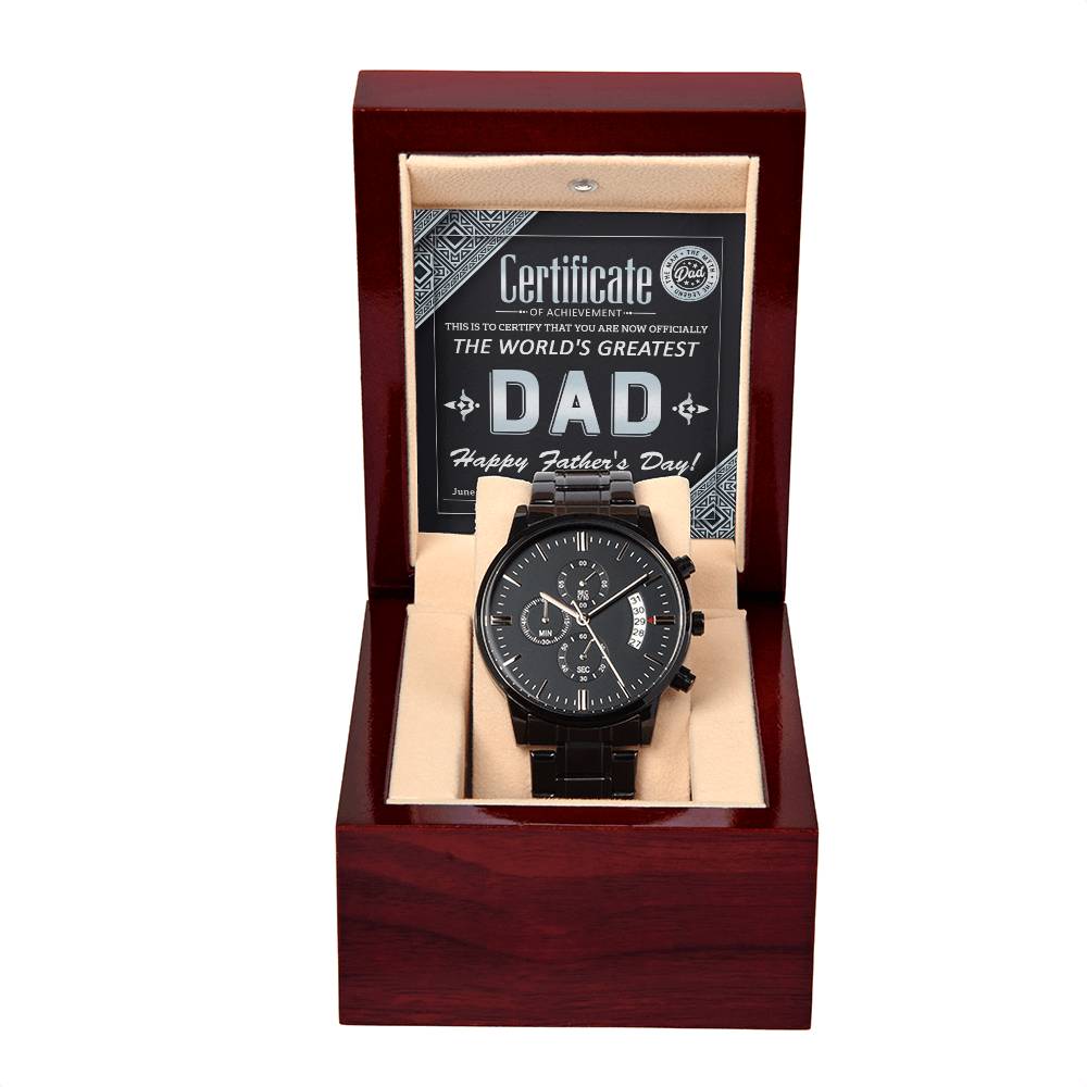 To My Dad, The Worlds Greatest Dad, Happy Fathers Day, Black Chronograph Watch, Gift For Dad