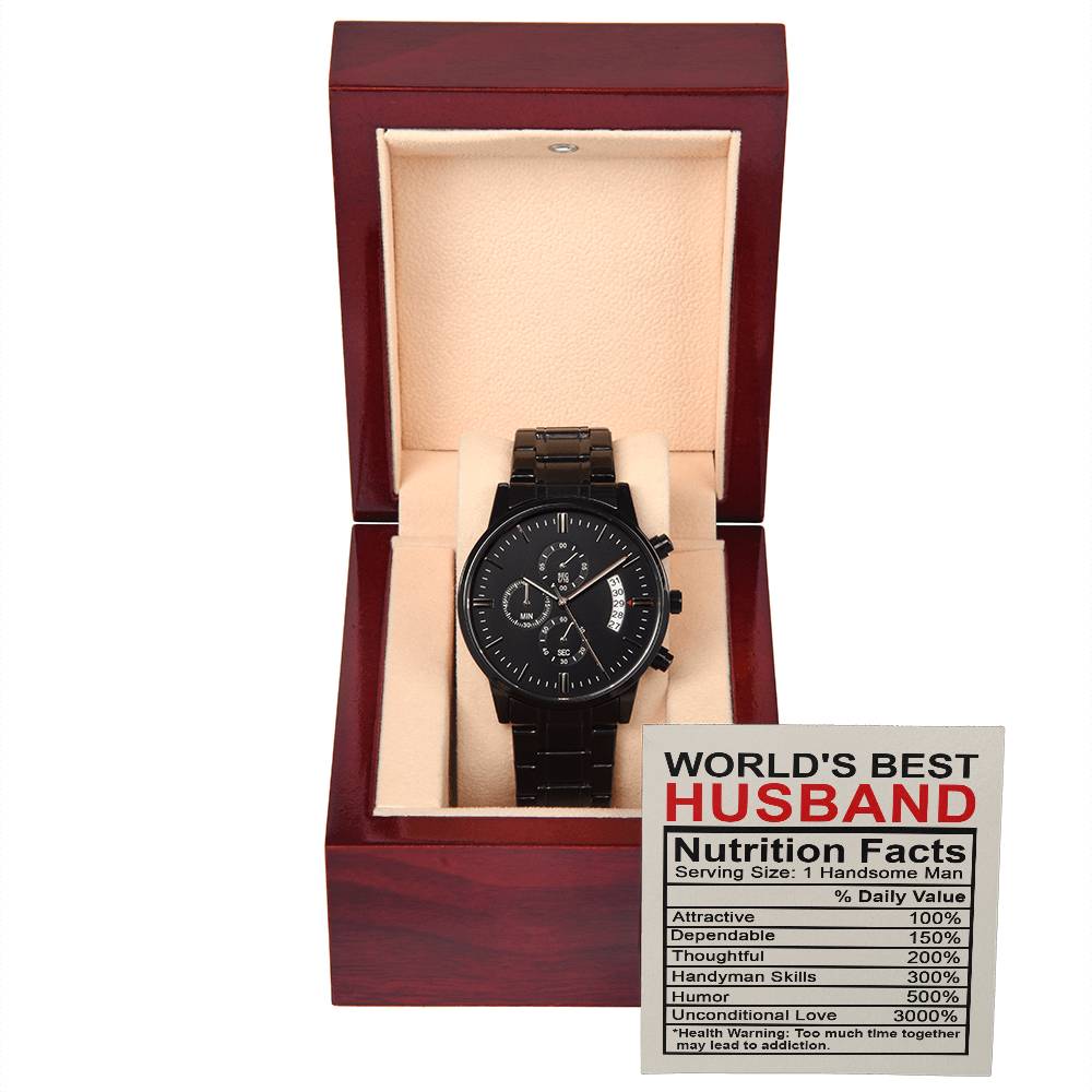 To My Husband, Nutrition Facts, Black Chronograph Watch, Funny Gift For Husband