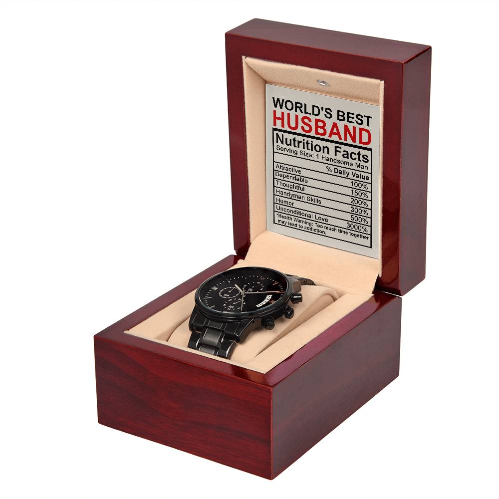 To My Husband, Nutrition Facts, Black Chronograph Watch, Funny Gift For Husband