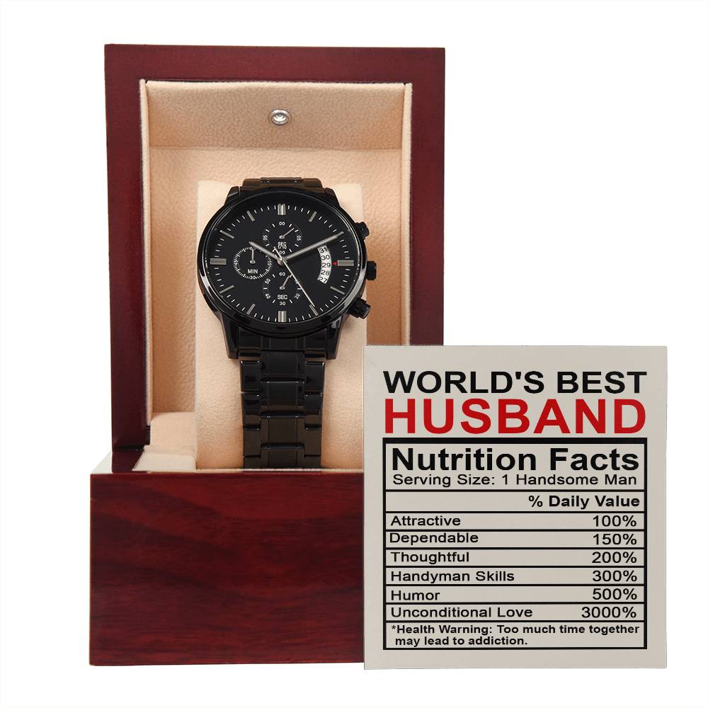 To My Husband, Nutrition Facts, Black Chronograph Watch, Funny Gift For Husband