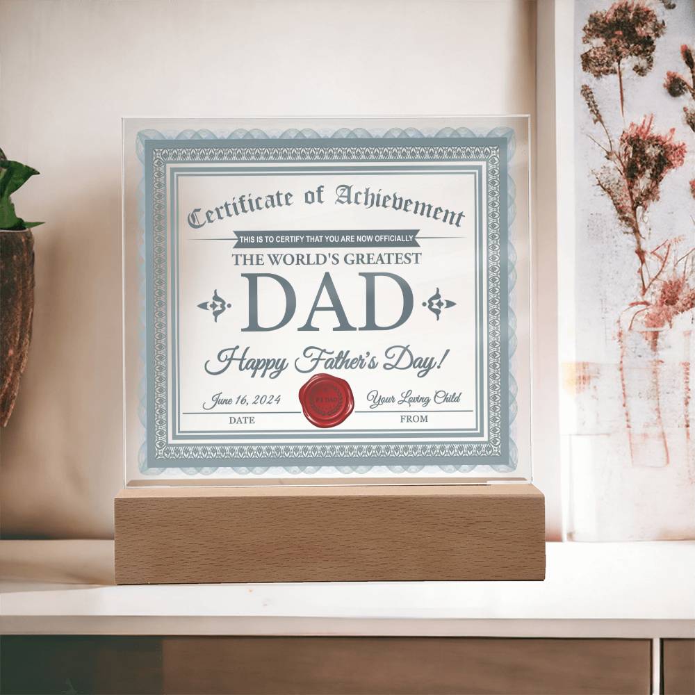 To My Dad, The Worlds Greatest Dad, Happy Fathers Day, Square Acrylic Plaque