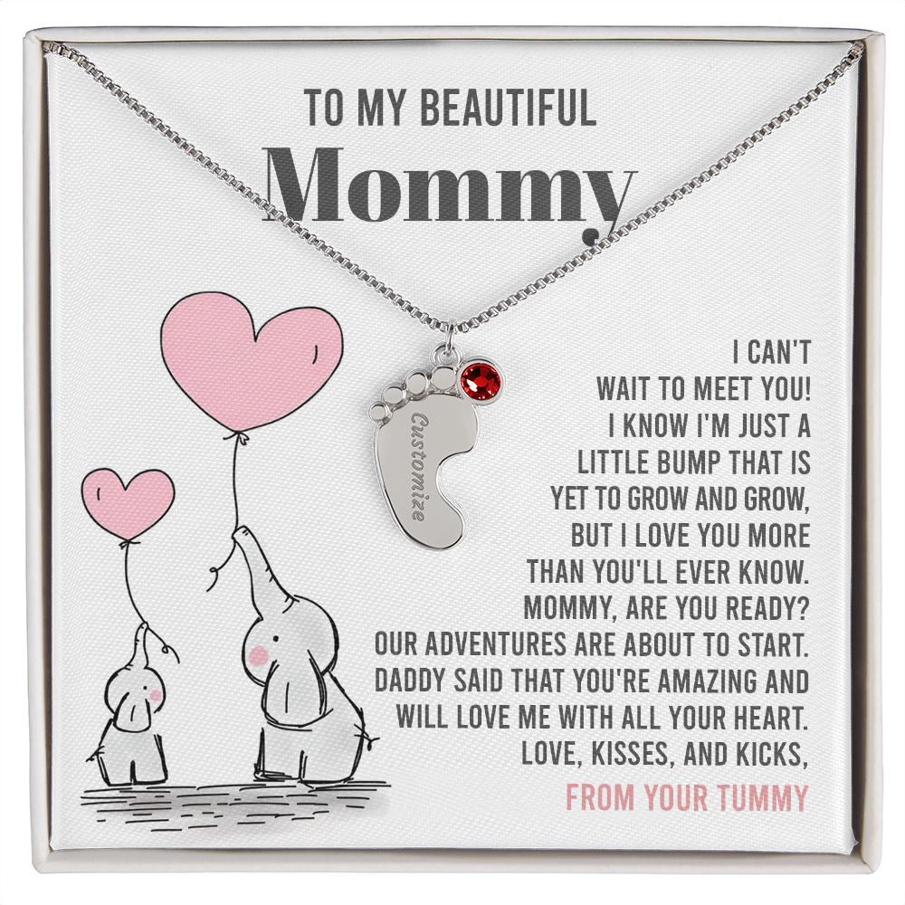 Mama To Be - All Your Heart - Engraved Baby Feet Necklace with Birthstone