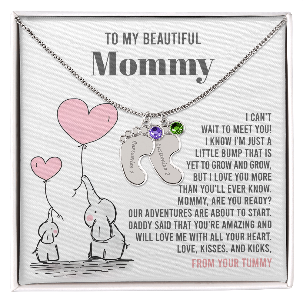 Mama To Be - All Your Heart - Engraved Baby Feet Necklace with Birthstone