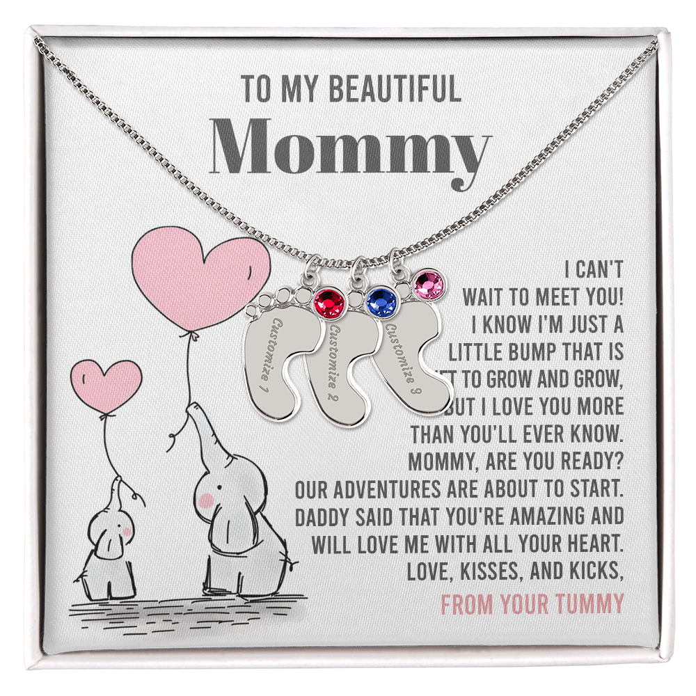 Mama To Be - All Your Heart - Engraved Baby Feet Necklace with Birthstone