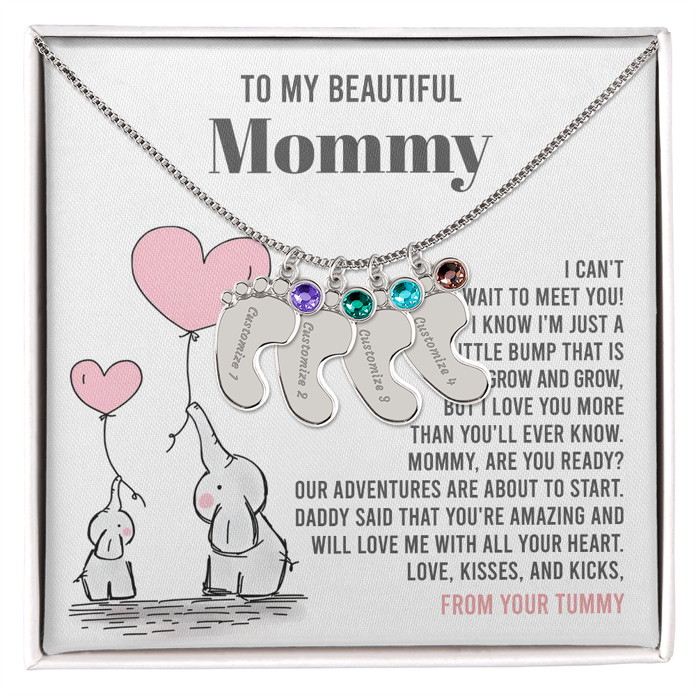 Mama To Be - All Your Heart - Engraved Baby Feet Necklace with Birthstone