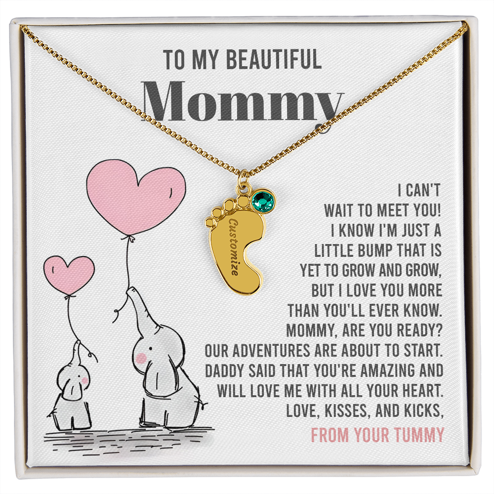 Mama To Be - All Your Heart - Engraved Baby Feet Necklace with Birthstone