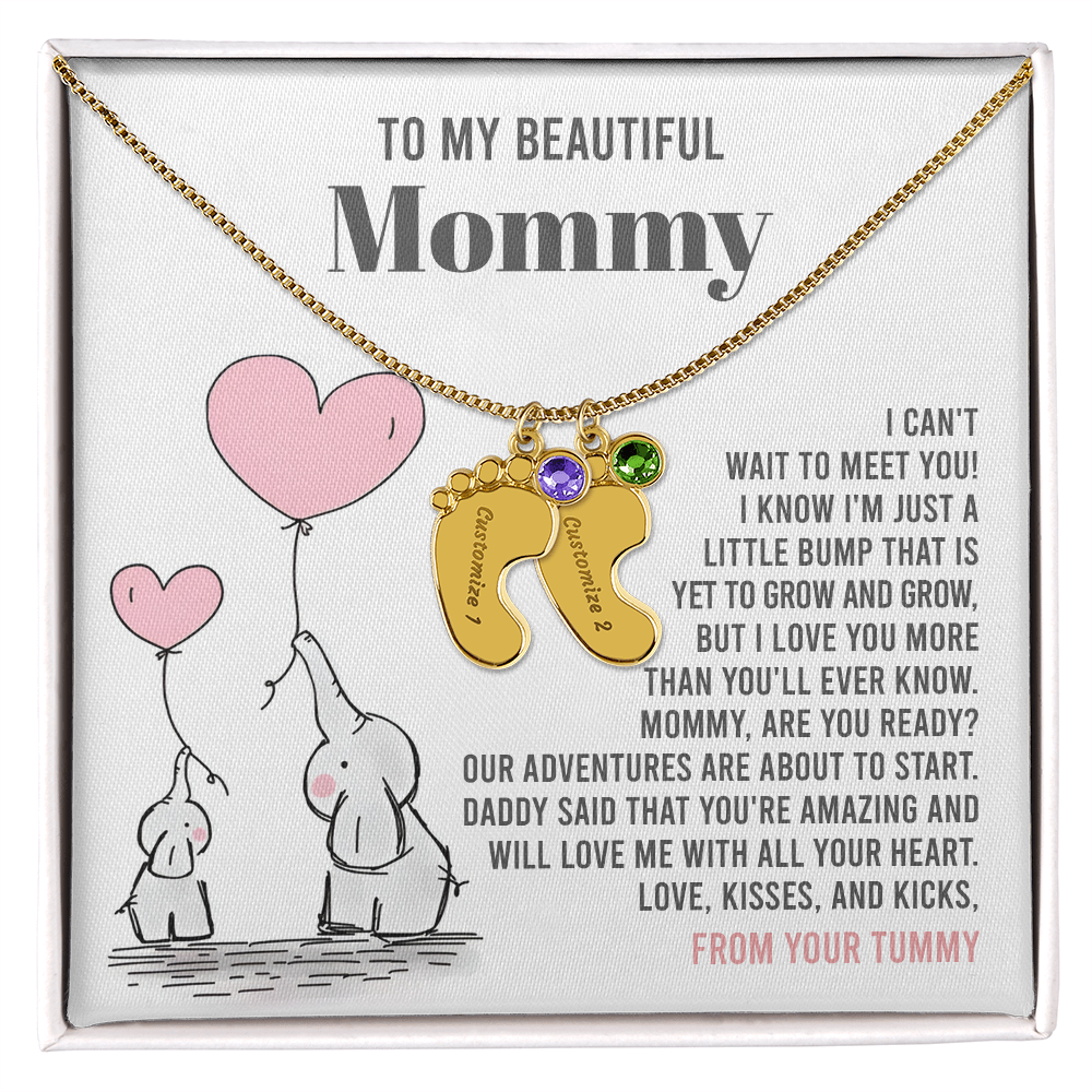 Mama To Be - All Your Heart - Engraved Baby Feet Necklace with Birthstone