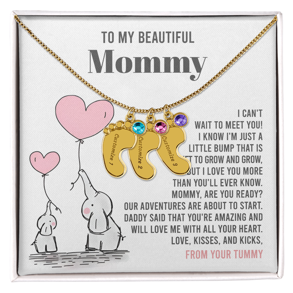 Mama To Be - All Your Heart - Engraved Baby Feet Necklace with Birthstone
