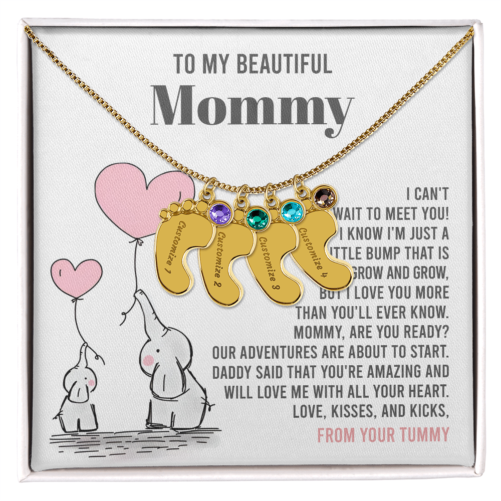 Mama To Be - All Your Heart - Engraved Baby Feet Necklace with Birthstone