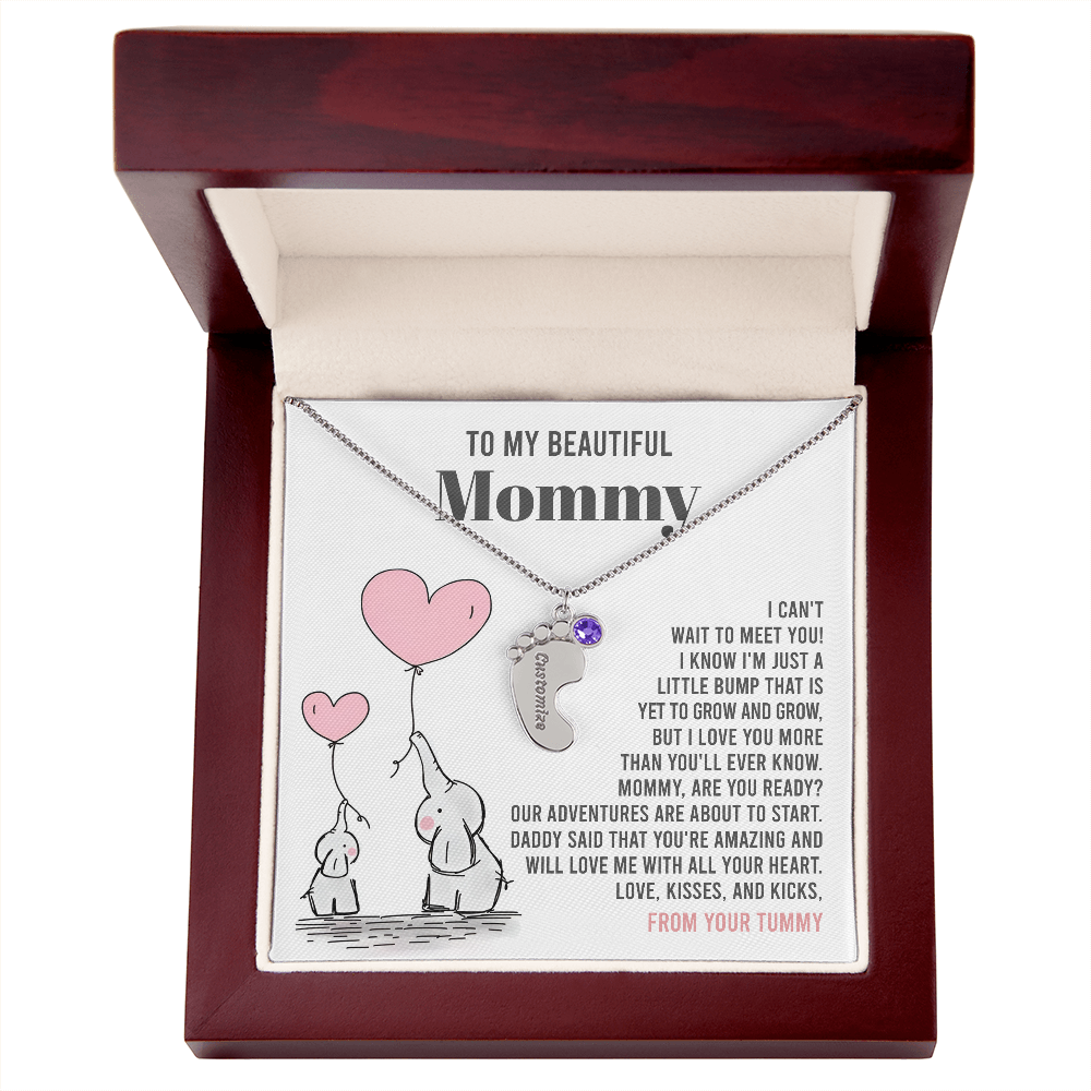 Mama To Be - All Your Heart - Engraved Baby Feet Necklace with Birthstone