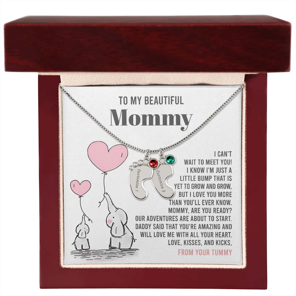 Mama To Be - All Your Heart - Engraved Baby Feet Necklace with Birthstone