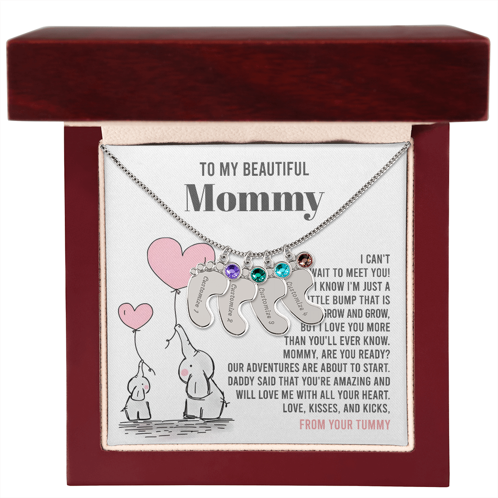 Mama To Be - All Your Heart - Engraved Baby Feet Necklace with Birthstone
