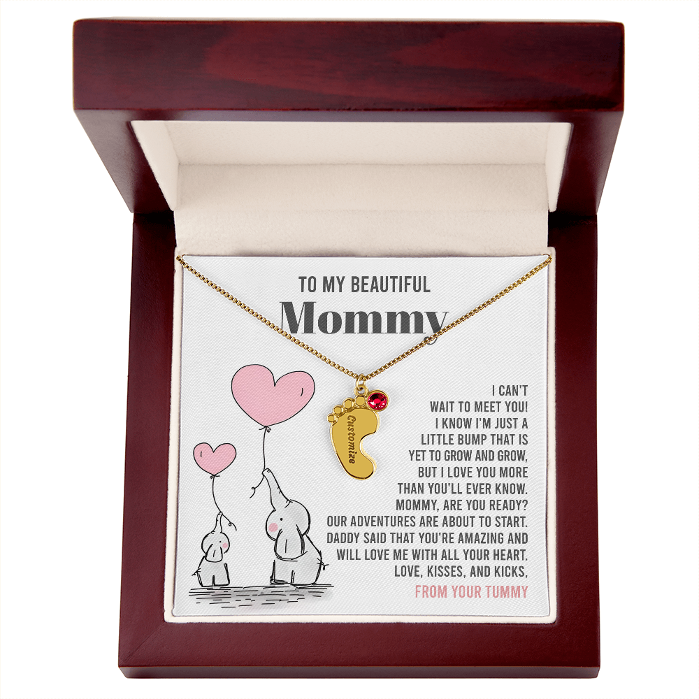 Mama To Be - All Your Heart - Engraved Baby Feet Necklace with Birthstone
