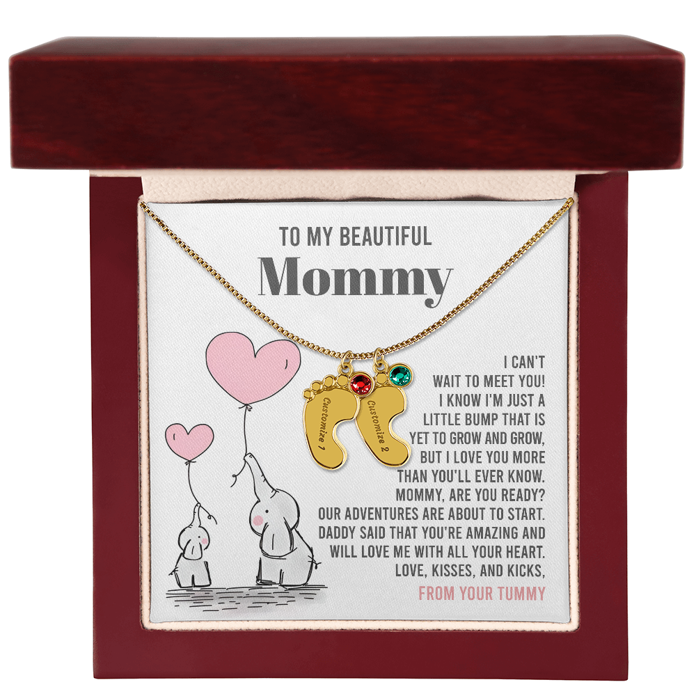 Mama To Be - All Your Heart - Engraved Baby Feet Necklace with Birthstone
