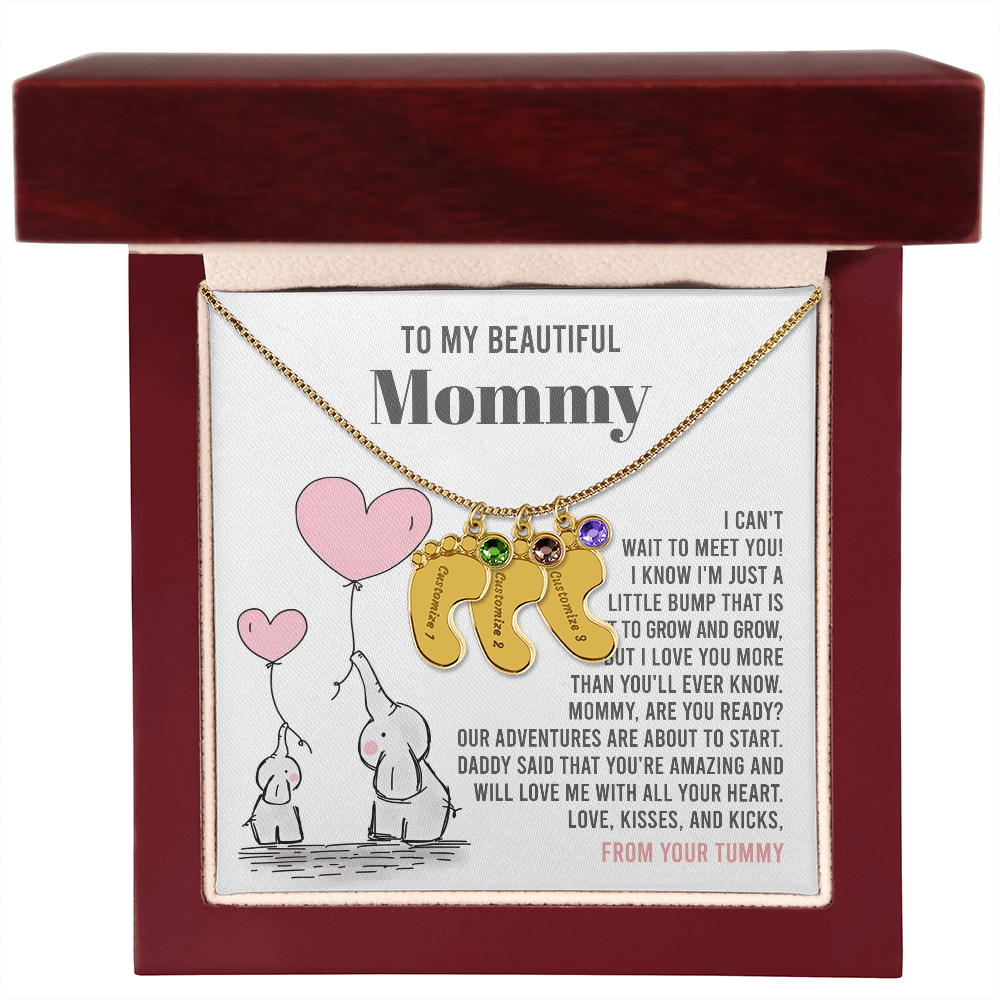 Mama To Be - All Your Heart - Engraved Baby Feet Necklace with Birthstone