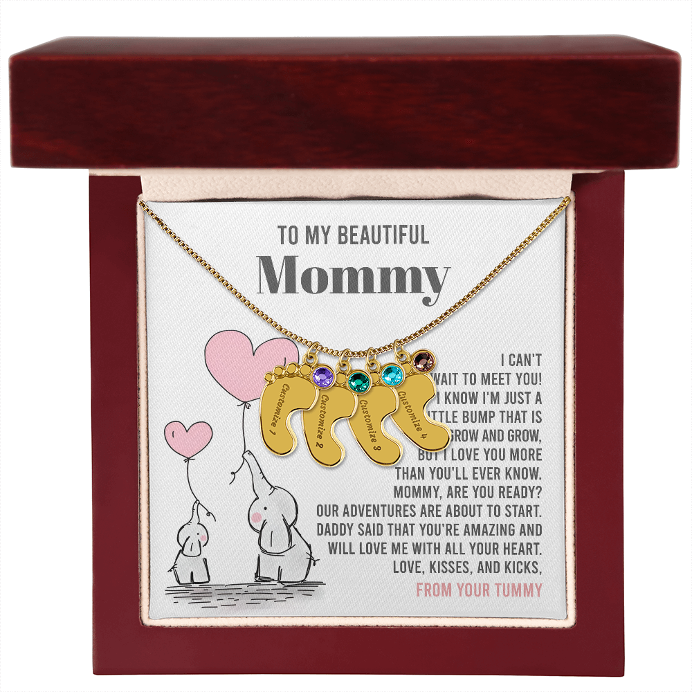 Mama To Be - All Your Heart - Engraved Baby Feet Necklace with Birthstone