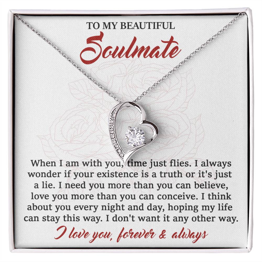 To My Beautiful Soulmate, I Need You, Forever Love Heart Necklace Message Card
