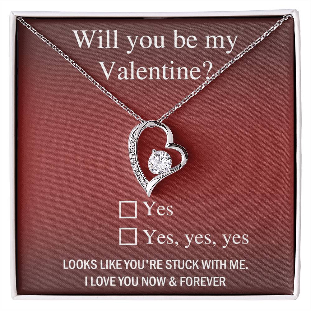 Will You Be My Valentine? Forever Love Heart Necklace Message Card
