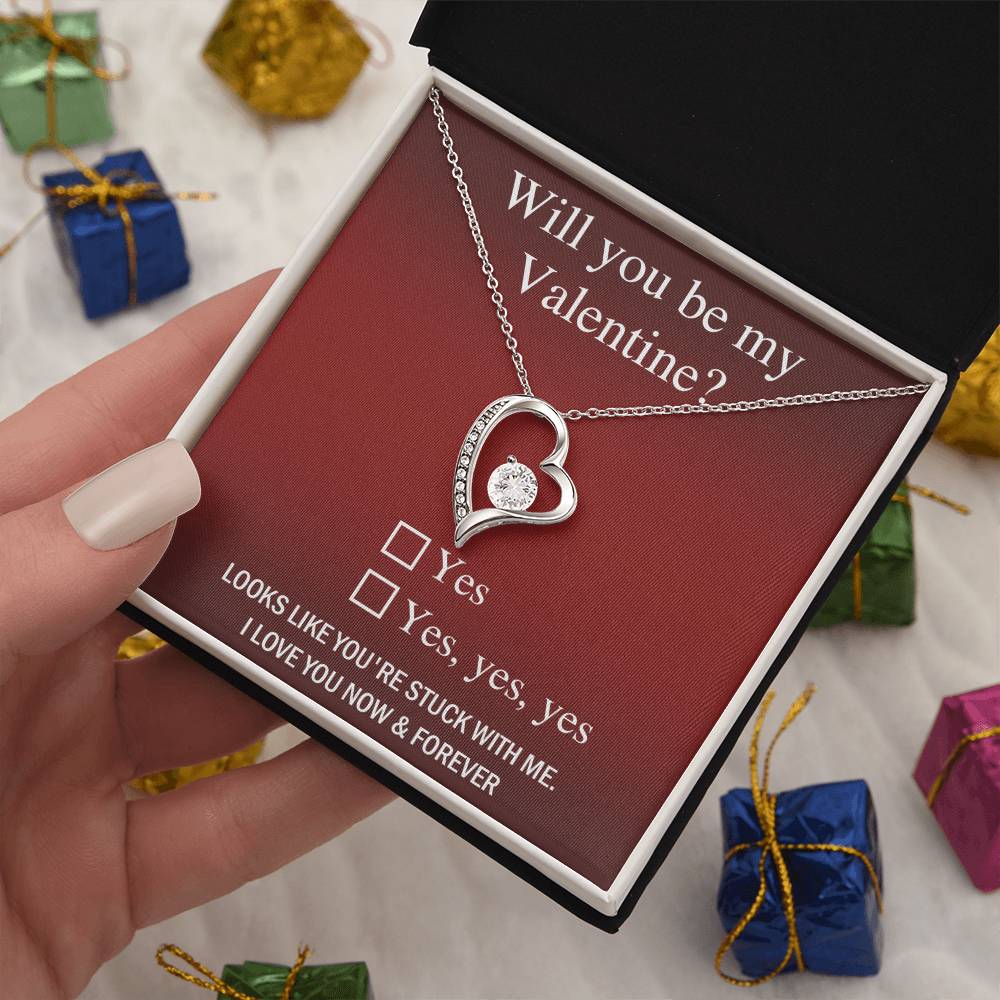 Will You Be My Valentine? Forever Love Heart Necklace Message Card