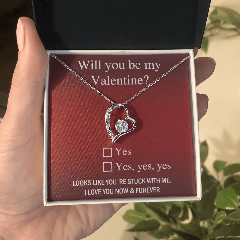 Will You Be My Valentine? Forever Love Heart Necklace Message Card