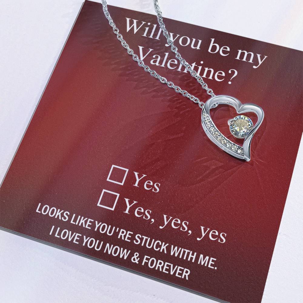 Will You Be My Valentine? Forever Love Heart Necklace Message Card