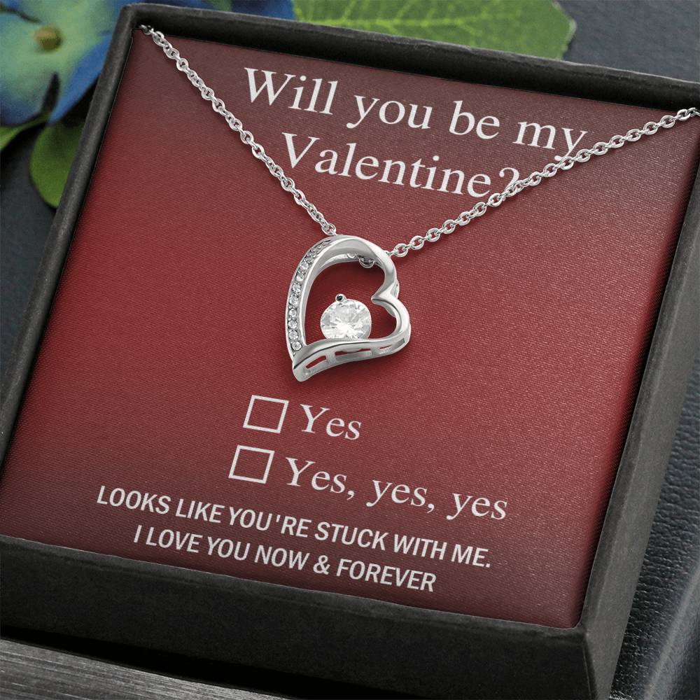 Will You Be My Valentine? Forever Love Heart Necklace Message Card