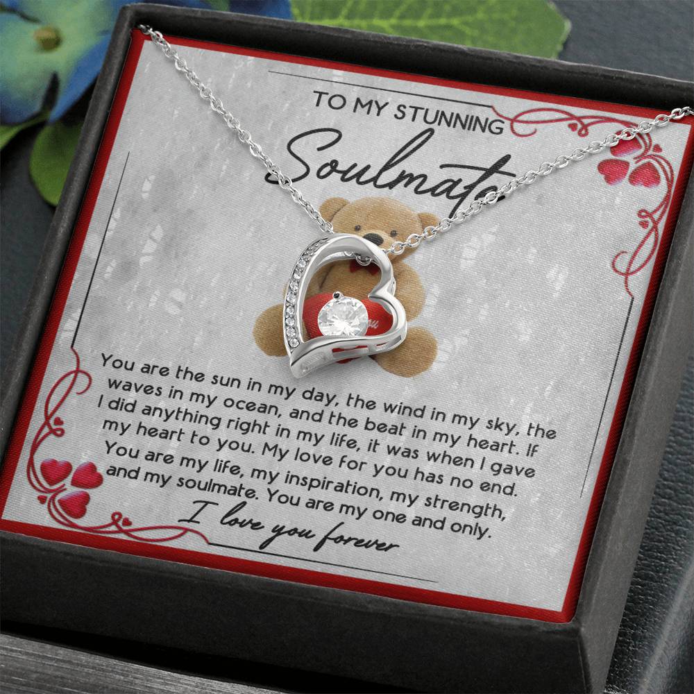 To My Stunning Soulmate, You Are My One And Only, Forever Love Heart Necklace Message Card