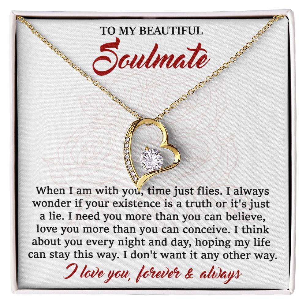 To My Beautiful Soulmate, I Need You, Forever Love Heart Necklace Message Card