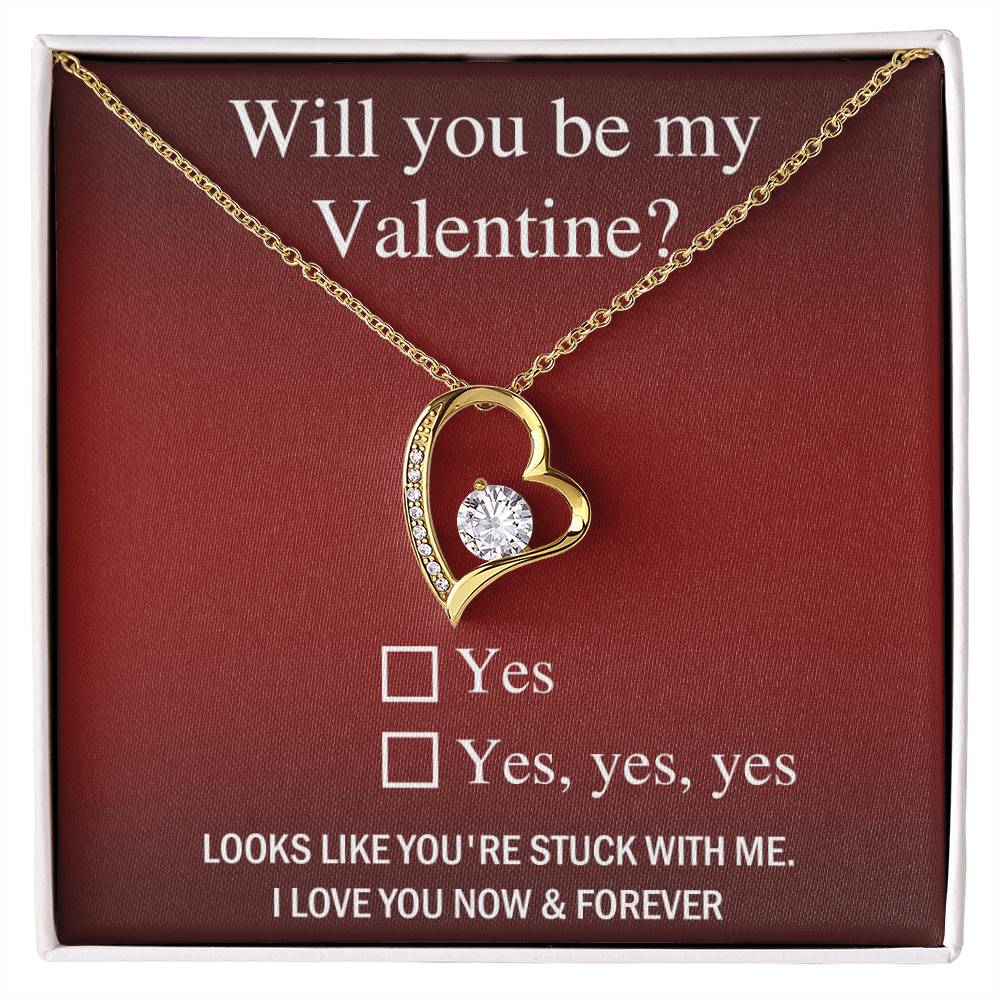 Will You Be My Valentine? Forever Love Heart Necklace Message Card