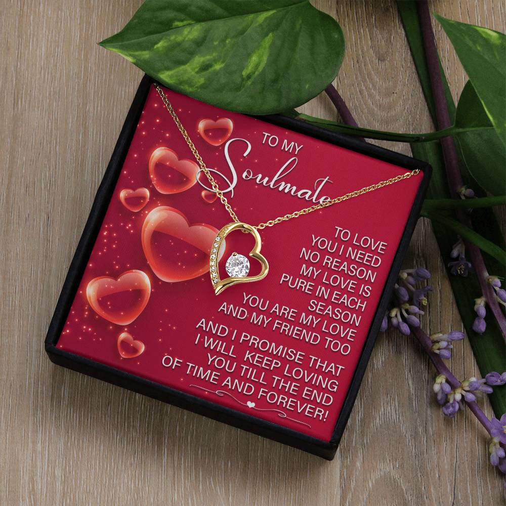 To My Soulmate, I Will Keep Loving You Till The End Of Time, Forever Love Heart Necklace Message Card