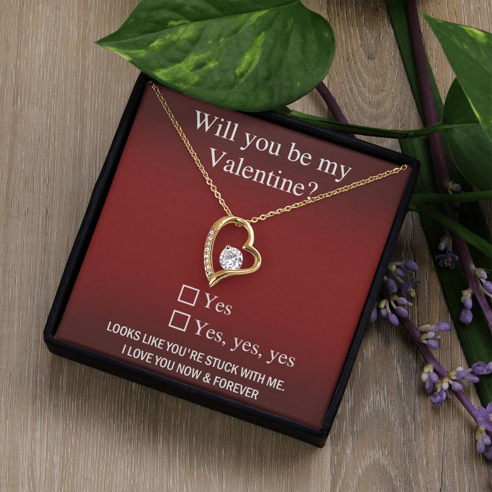 Will You Be My Valentine? Forever Love Heart Necklace Message Card