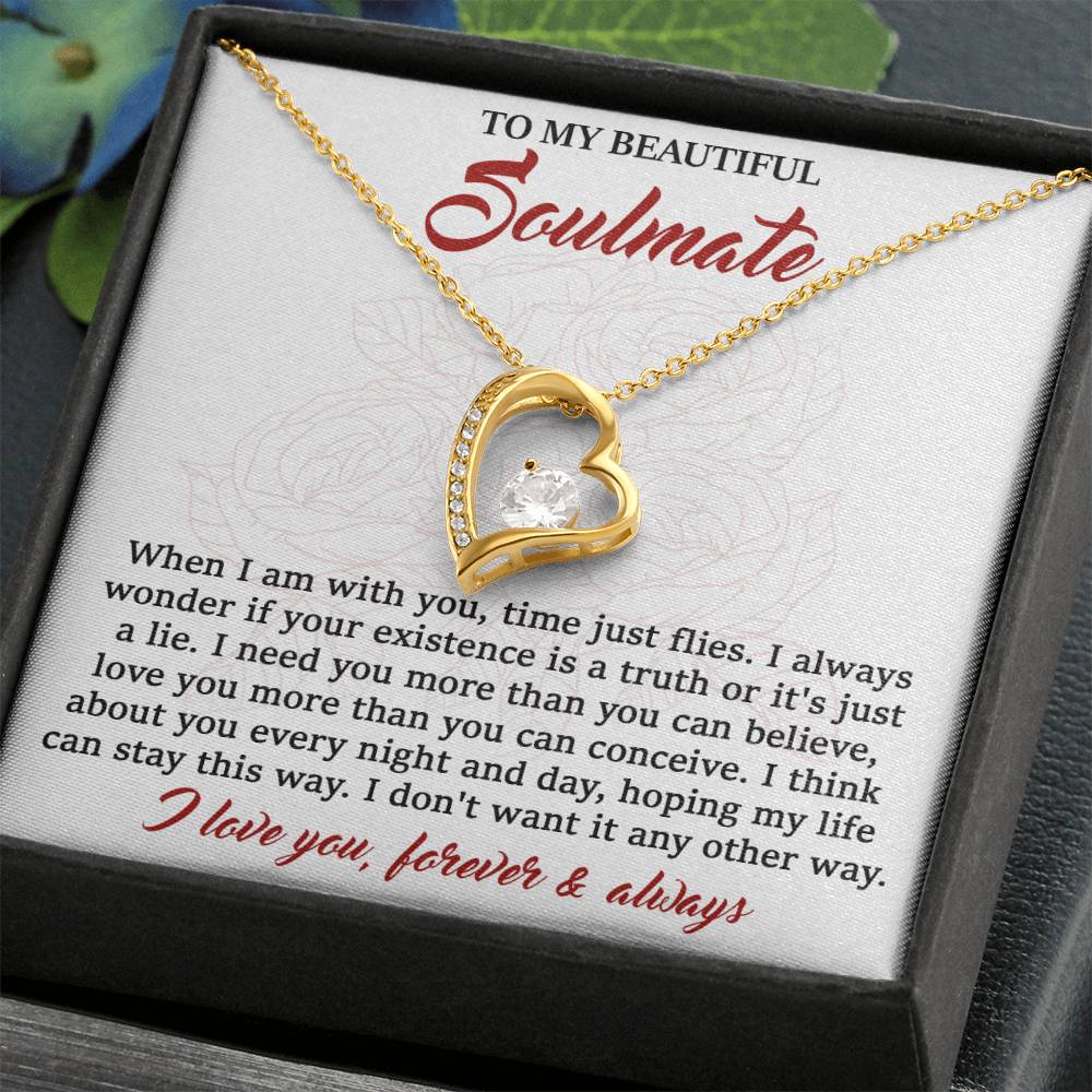 To My Beautiful Soulmate, I Need You, Forever Love Heart Necklace Message Card