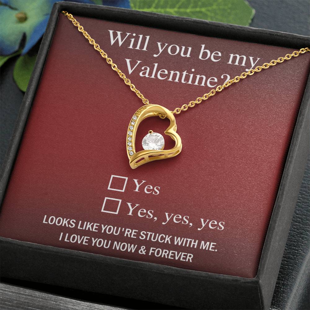Will You Be My Valentine? Forever Love Heart Necklace Message Card